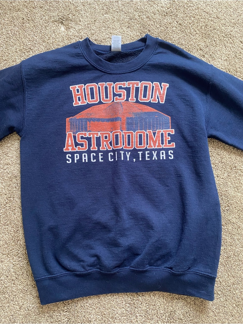 Gildan Navy Sweatshirt with Orange and White Graphic